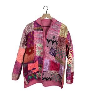 Vintage Boho Patchwork Reversible Jacket Pink Quilted Whimsical Fairycore Size M